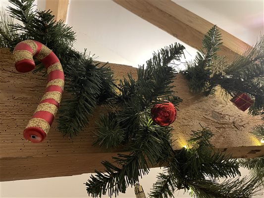 Christmas decorations on the beams